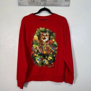 Christmas Cat Sweatshirt Size Medium Festive Holiday Design Print